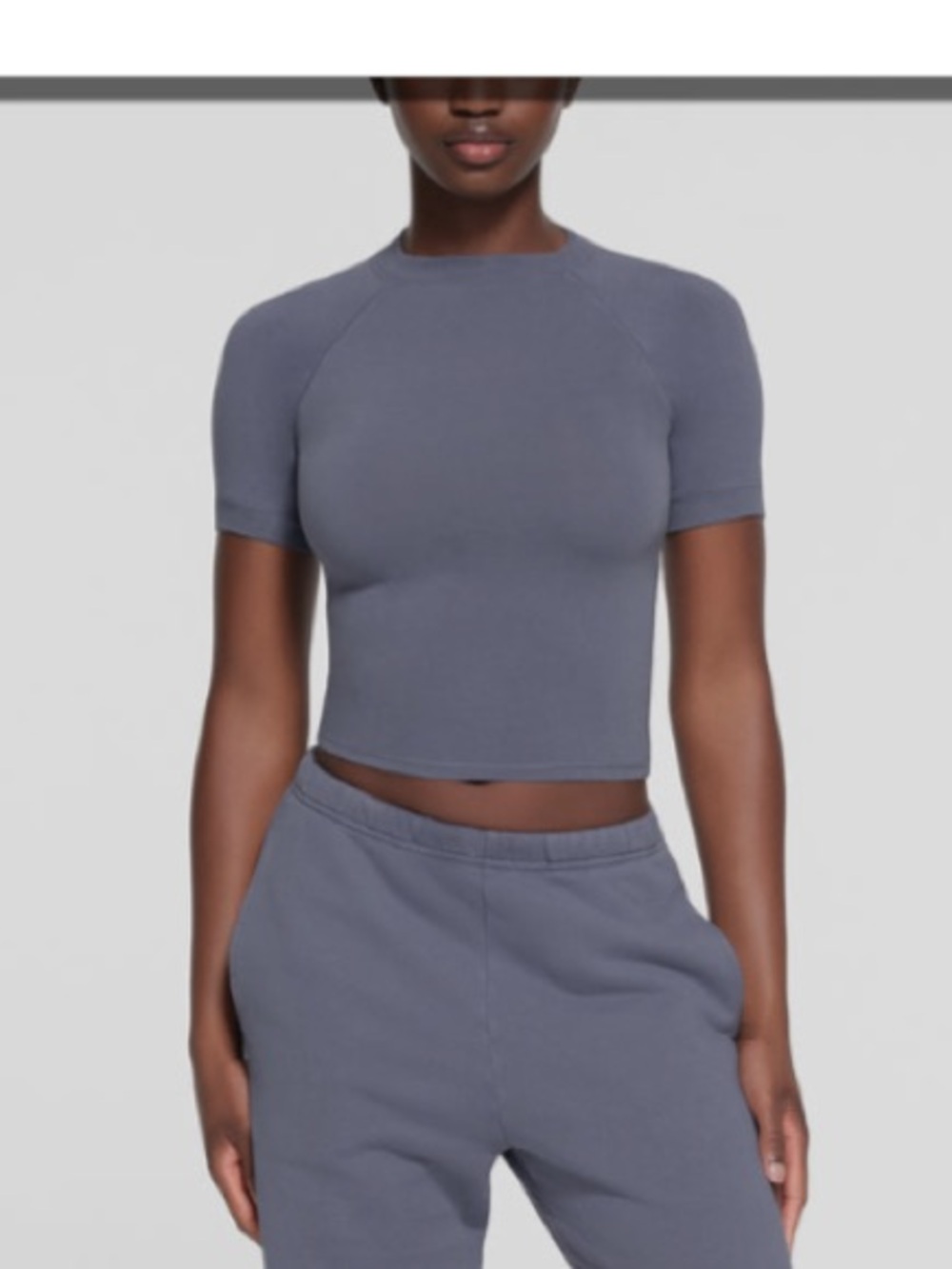 SKIMS New Vintage Steel Blue Cropped Raglan High Neck T-Shirt Top - Small